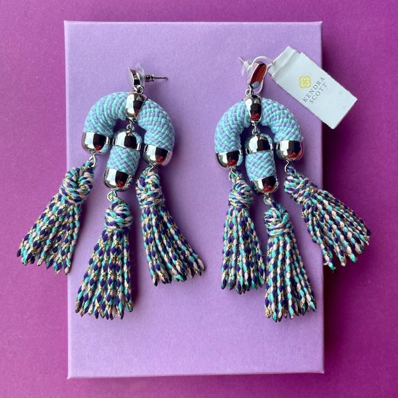 NWT Kendra Scott Tassel Chandelier Earrings Pale Blue Mix - Picture 13 of 15